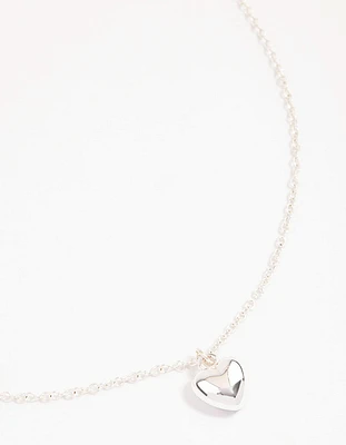 Silver Mini Puffy Heart Pendant Necklace