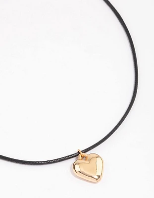 Gold Large Puffy Heart Pendant Necklace