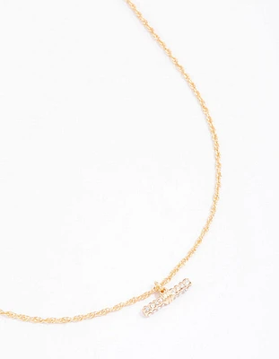 Gold Diamante T-Bar Pendant Necklace