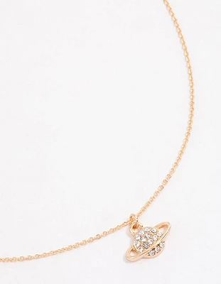 Gold Dainty Planet Pendant Necklace