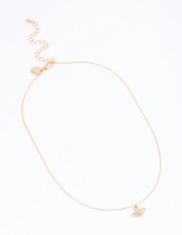 Gold Dainty Planet Pendant Necklace