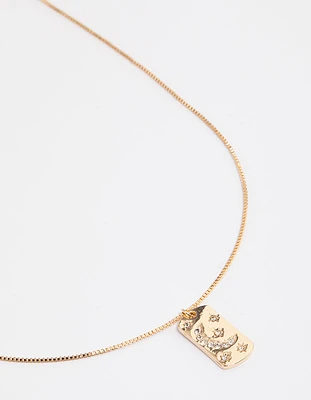 Gold Celestial Tag Pendant Necklace