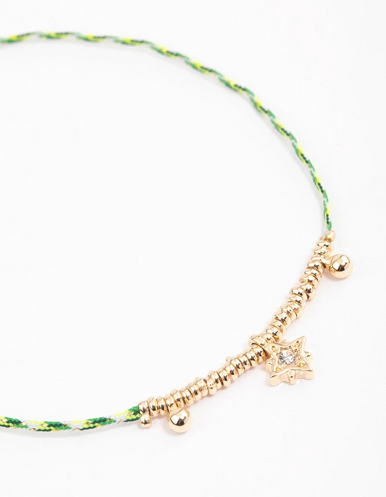 Gold Fan Rope Mixed Charm Bracelet