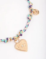 Gold Evil Eye Heart Pendant Bracelet