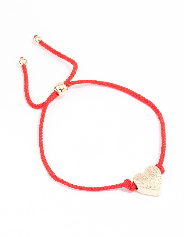 Fabric Textured Heart Pendant Rope Bracelet