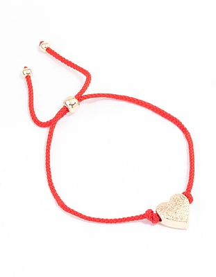 Fabric Textured Heart Pendant Rope Bracelet