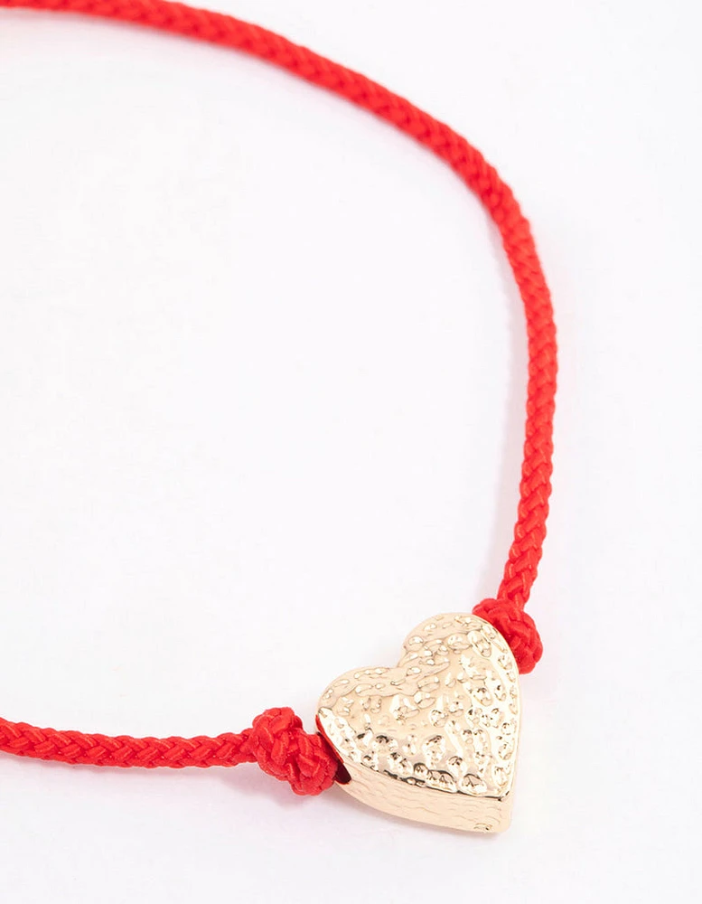 Fabric Textured Heart Pendant Rope Bracelet