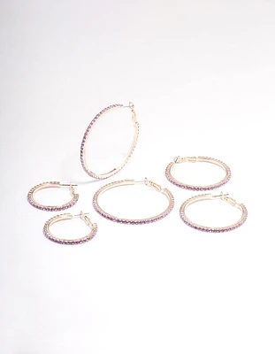 Rose Gold Mixed Size Diamante Hoop Earrings