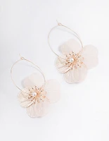 Rose Gold Metalic Flower Hoop Earrings