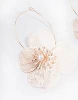 Rose Gold Metalic Flower Hoop Earrings