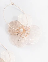 Rose Gold Metalic Flower Hoop Earrings