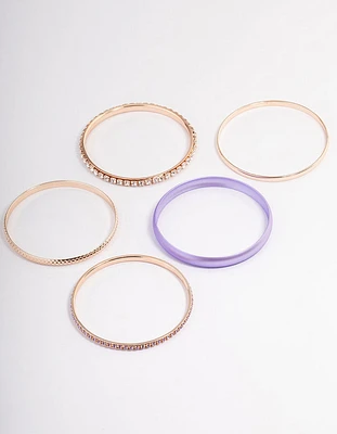 Rose Gold Pearlised Diamante Bangle 5-Pack