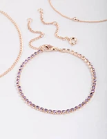 Rose Gold Diamante Twisted Bracelet & Anklet 4-Pack Set