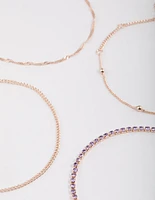 Rose Gold Diamante Twisted Bracelet & Anklet 4-Pack Set