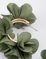 Gold Fabric Flower Petal Hoop Earrings