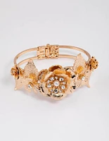 Gold Statement Diamante Flower Bangle