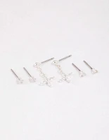 Silver Plated Brass  Cubic Zirconia Drop Flower Earring 6-Pack