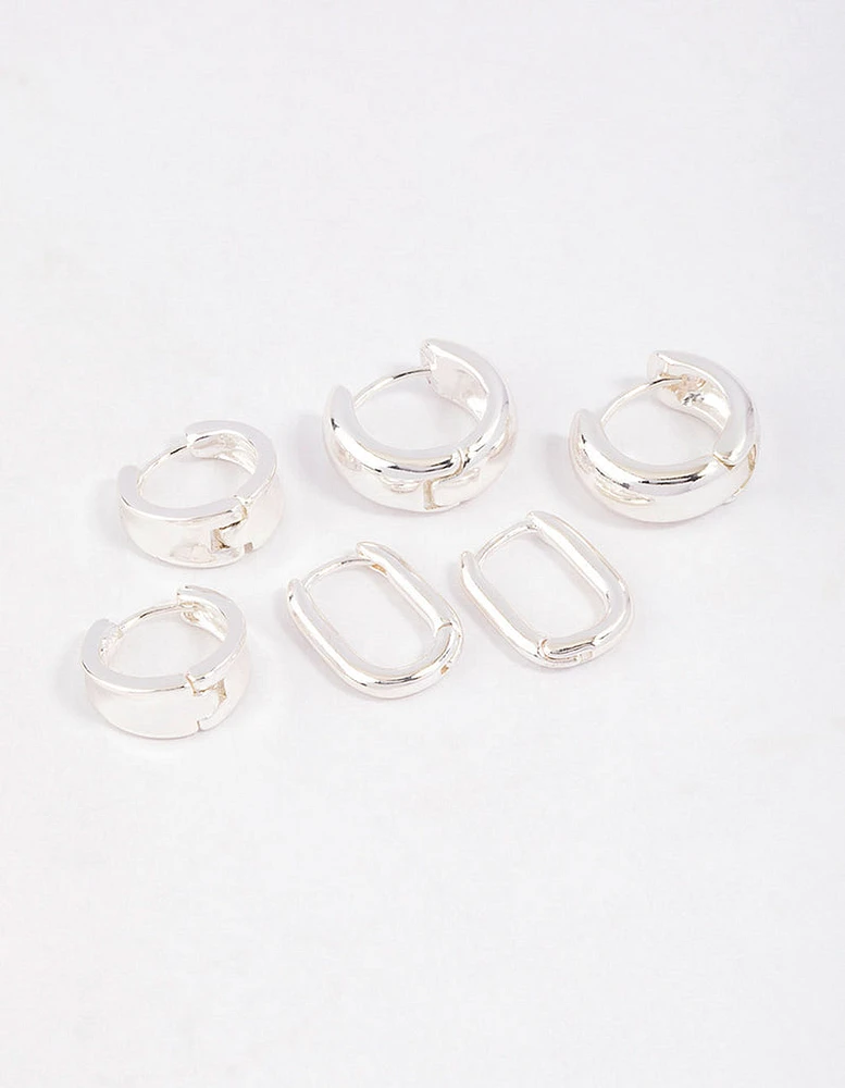 Silver Plated Basic Huggie Earrings 6-Pack