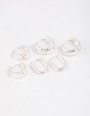 Silver Plated Brass  Basic Huggie Earrings 6-Pack