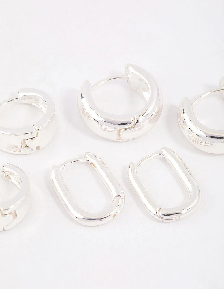 Silver Plated Basic Huggie Earrings 6-Pack