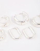 Silver Plated Basic Huggie Earrings 6-Pack