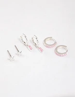 Silver Plated Barbie Baguette Huggie Earrings 6-Pack