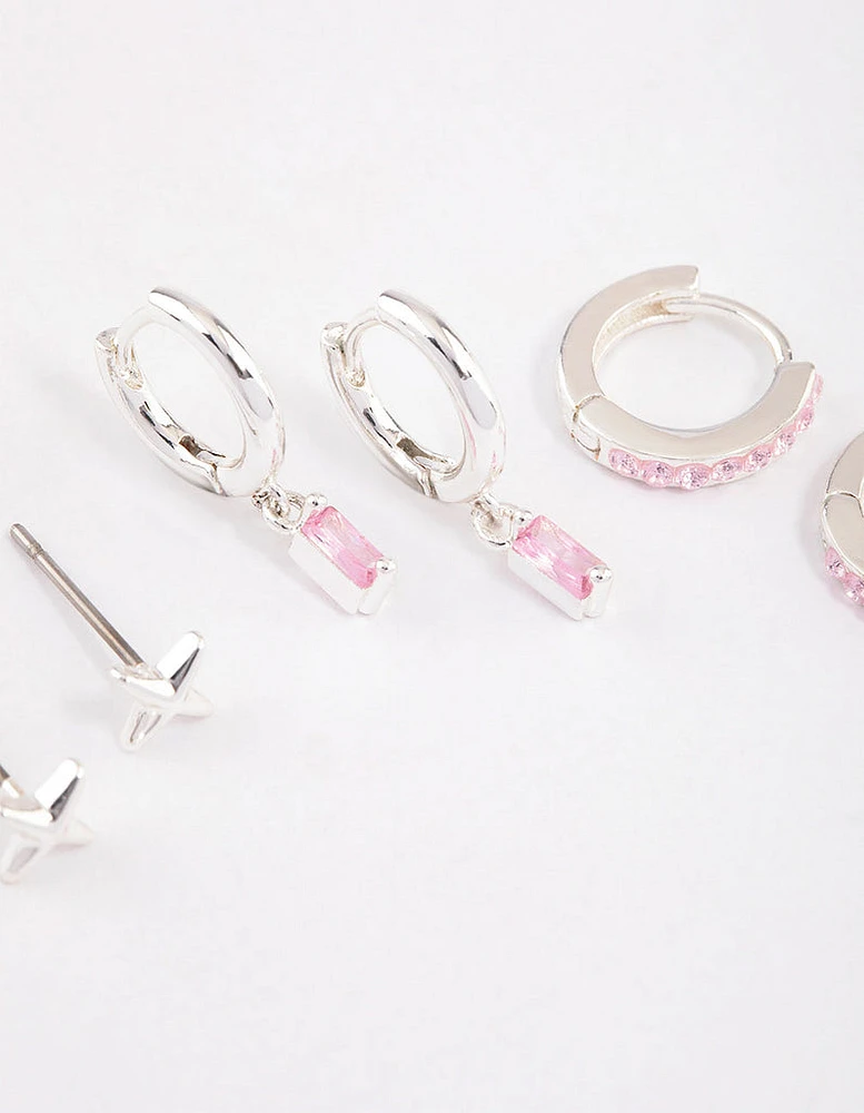 Silver Plated Barbie Baguette Huggie Earrings 6-Pack