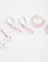 Silver Plated Barbie Baguette Huggie Earrings 6-Pack