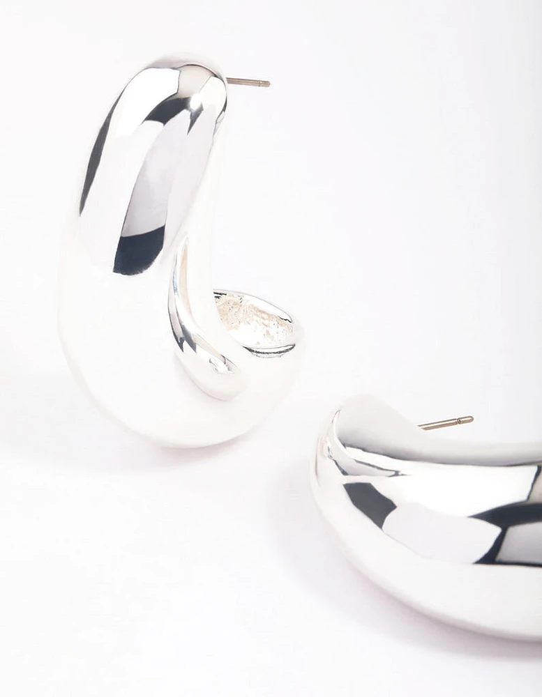 Silver Plated Brass Bold Wide Hoop Earrings