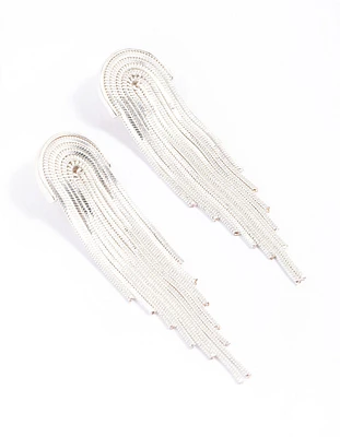 Silver Plated Brass Box Chain Drape Drop Earrings