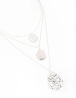 Silver Plated Brass Trio Layered Molten Disc Necklace