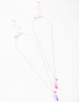 Silver Pink & Purple Crystal Necklace Pack