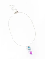 Silver Blue & Lilac Tone Crystal Pendant Necklace