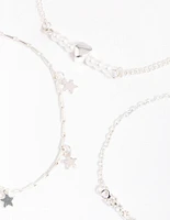 Silver Star & Heart Dainty Chain Bracelet Pack