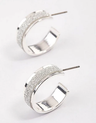 Silver Glitter Hoop Earrings & Polishing Set