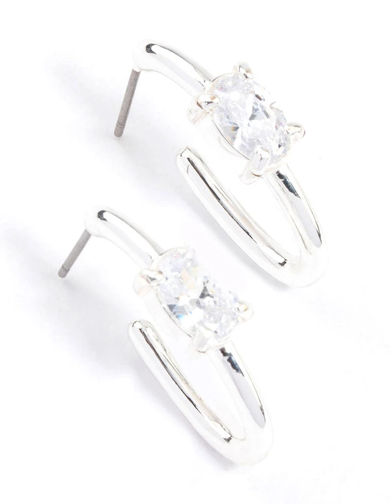 Silver Diamante Oval Hoop Earrings & Polishing Set