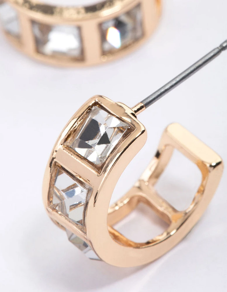 Gold Square Stone Hoop Earrings & Polishing Set