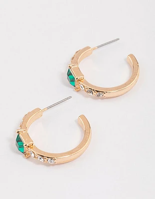 Gold Diamante Statement Stone Hoop Earrings & Polishing Set