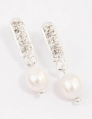 Silver Diamante Mini Pearl Drop Earrings & Polishing Set