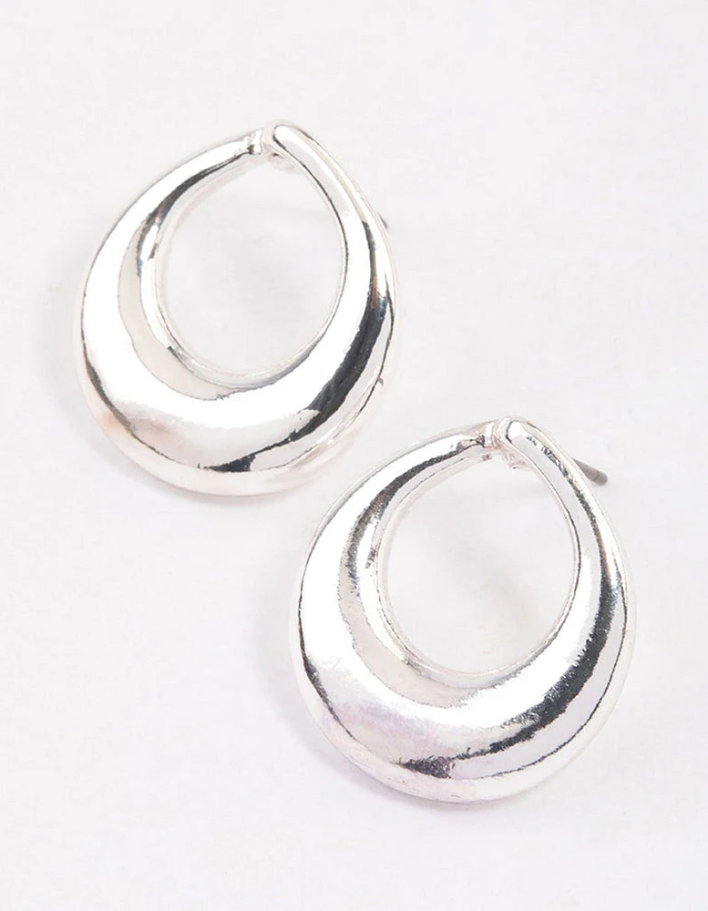 Silver Open Circle Stud Earrings & Polishing Set