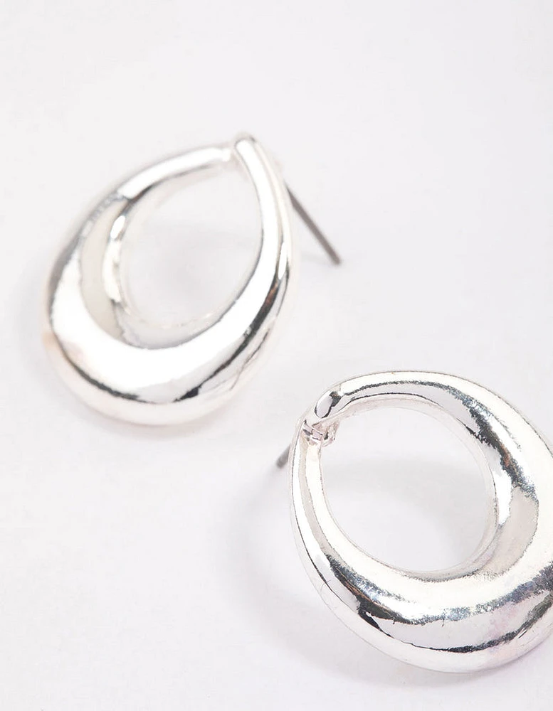 Silver Open Circle Stud Earrings & Polishing Set