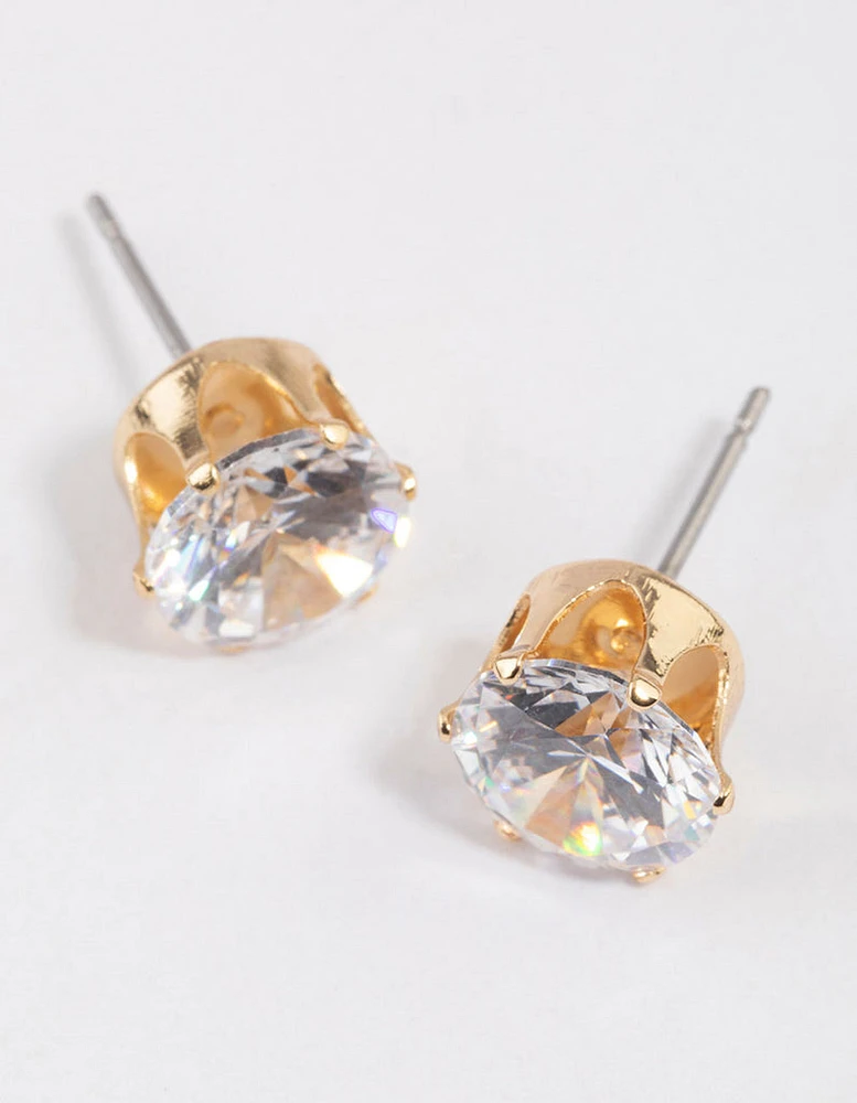 Gold Statement Diamante Stud Earrings & Polishing Set