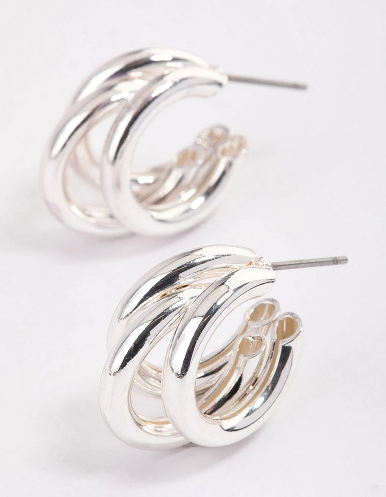 Silver Triple Row Hoop Earrings & Polishing Set