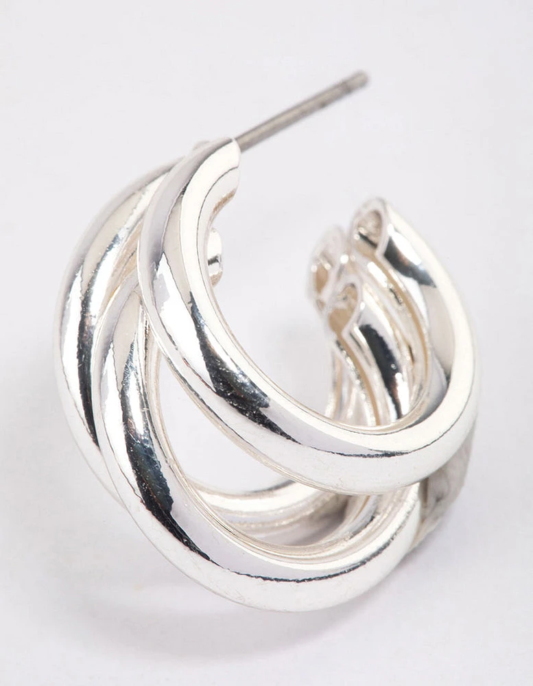 Silver Triple Row Hoop Earrings & Polishing Set