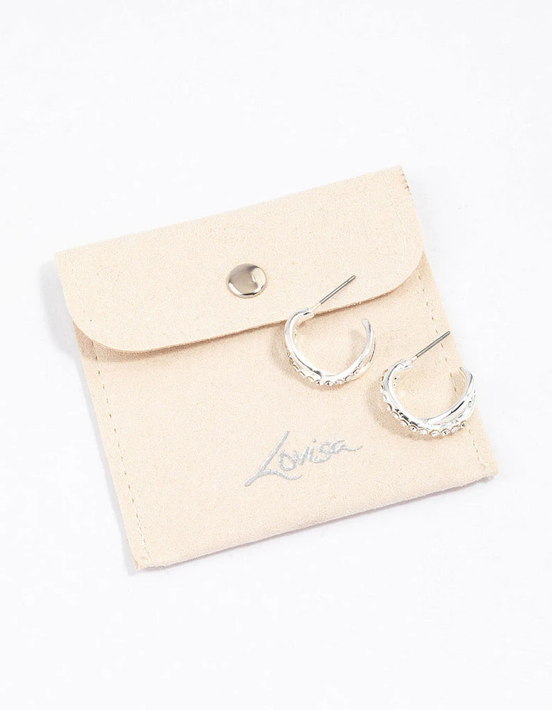 Silver Interlaced Diamante Hoop Earrings & Polishing Set