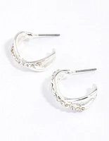 Silver Interlaced Diamante Hoop Earrings & Polishing Set