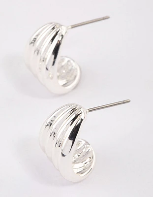 Silver Raked Huggie Earrings & Polishing Set