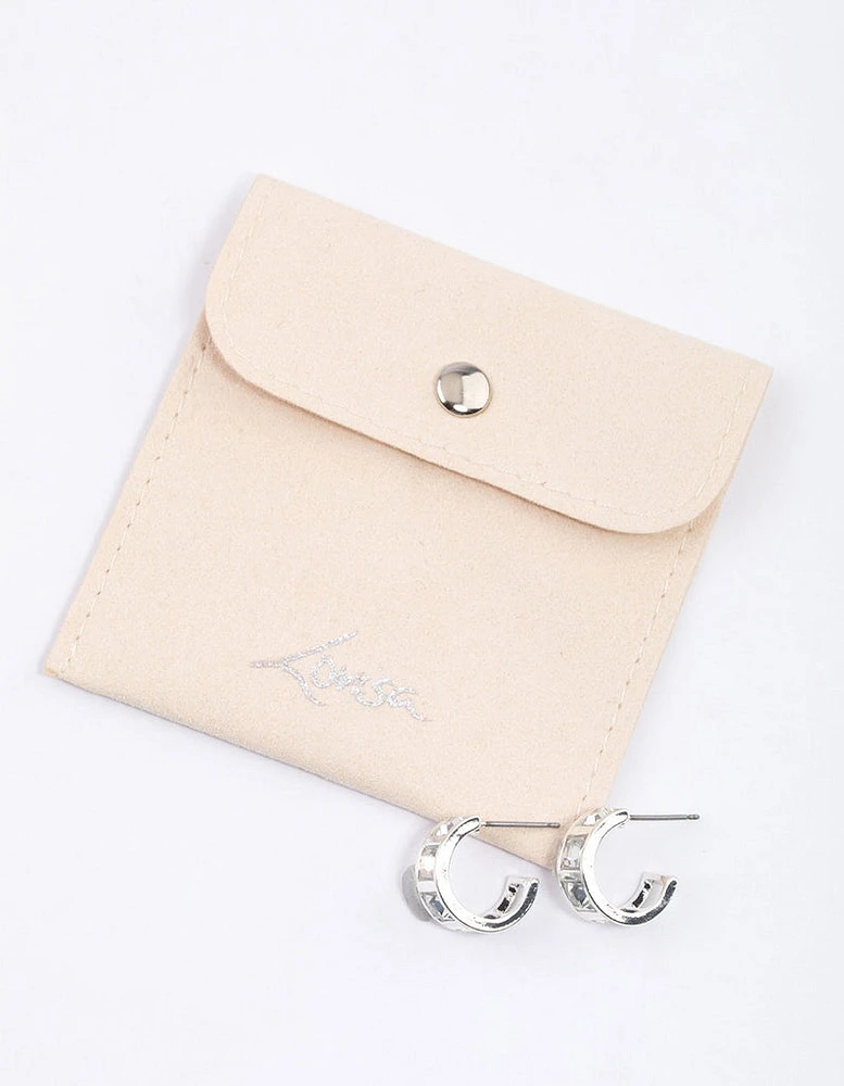 Silver Square Stone Hoop Earrings & Polishing Set