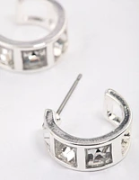 Silver Square Stone Hoop Earrings & Polishing Set