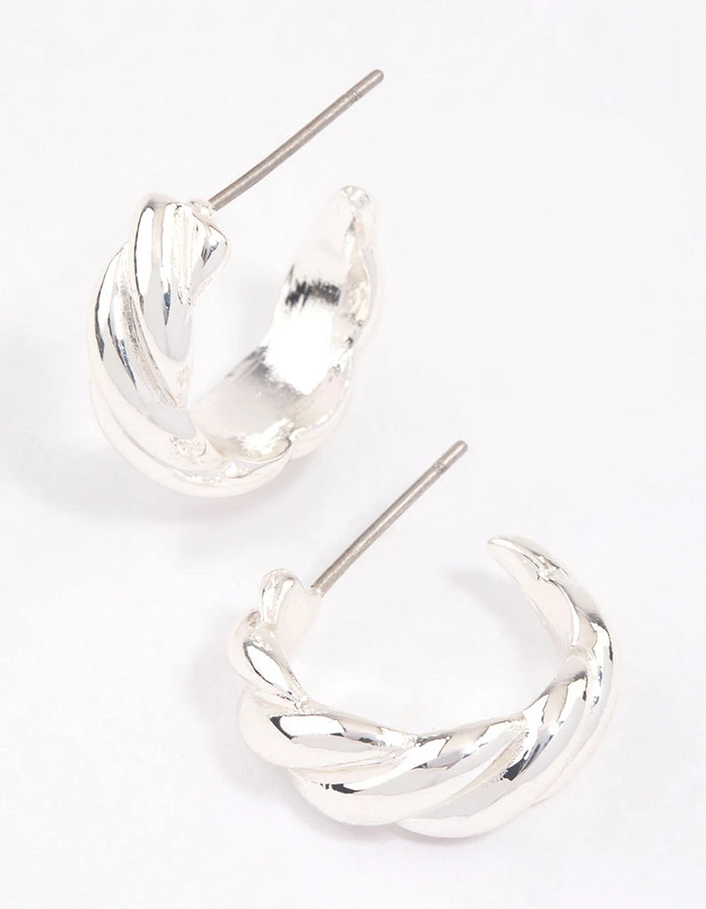 Silver Rope Twisted Huggie Earrings & Polishing Set